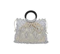 TABAGFKFNV Borse da donna con manico rotondo dal design tessuto fatto a mano Borse ecologiche con manico superiore scavate(Small silver)