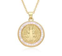 Tabai Medalla de San Benito Scapolari Collana cattolica San Benedetto Ciondolo San Benedetto fatto a mano naturale conchiglia bianca fascino catena d'oro per benedizioni