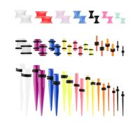 Tabanzhe Kit di dilatazione dell'orecchio, 50 pezzi, 14G-00G Acrilico Ear Tapers e Tappi con Doppio O-Ring, Tunnel in Silicone, Set di dilatatori per orecchie, Piercing per il corpo gioielli per donne