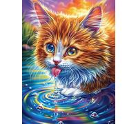 Tabby Cat Drinking Water from A Magical Fountain Puzzle 1000 Pezzi Rompicapo Per Serate Solitarie Wildlife Pet Attività Rilassante Per Momenti Di Pace Antistress Naturale Regalo Per Tutti 1000 PCS