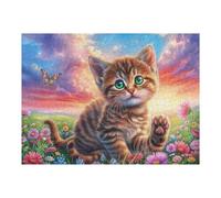 Tabby Cat Flower Garden Puzzle 500 Pezzi Per Natale Feste E Compleanni Happy Time Rompicapo Intelligente Idea Regalo Per Lui Padre E Fratello in Ogni Occasione 500 PCS