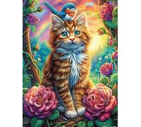 Tabby Cat in A Floral Garden Puzzle 1000 Pezzi Per Natale Feste E Compleanni Fairy Tale Scenery Cartoon Rompicapo Intelligente Idea Regalo Per Lui Padre E Fratello in Ogni Occasione 1000 PCS