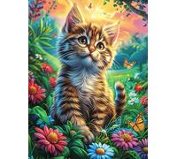 Tabby Cat in A Flower Meadow Puzzle 500 Pezzi Per Principianti Assoluti Science Fiction Magical Dream Cartone Rigido Difficoltà Bassa Per Imparare Con Guida Passo Passo Qualità Garantita Con Poster 5