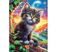 Tabby Cat in A Magical Forest Puzzle 500 Pezzi Arte Pop Mondiale Science Fiction Magical Dream Collezione Arte Pop Rompicapo Divertente E Colorato Idea Regalo Per Giovani Adulti 500 PCS