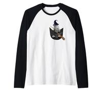 Tabby Cat in The Pocket Witch Hat Halloween Maglia con Maniche Raglan