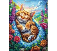 Tabby Cat Napping in A Blooming Garden Rompicapo 1000 Pezzi Per Adulti Single Science Fiction Magical Dream Cartone Spesso Atossico Antistress Per Tempo Libero Individuale Con Busta Per Pezzi Inclusa