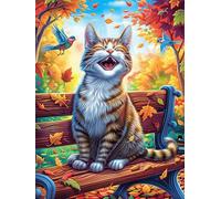 Tabby Cat on A Bench in Autumn Puzzle 500 Pezzi Per Neonati E Bambini Fairy Tale Scenery Cartoon Cartone Atossico Resistente Difficoltà Bassissima Per Attività Educative A Casa Qualità Sicura Certifi