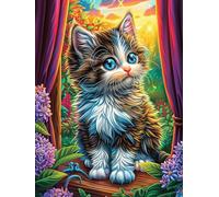 Tabby Cat on A Stage with Curtains Puzzle 300 Pezzi Per Decorazione Murale Science Fiction Magical Dream Cartone Rigido Per Adulti Da Incorniciare Incastro Perfetto Per Soggiorno Con Poster Incluso 3