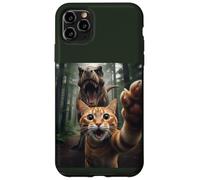 Tabby Cat Selfie Escape from Dinosaur Funny for Teens Adults Custodia per iPhone 11 Pro Max