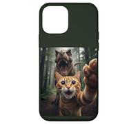 Tabby Cat Selfie Escape from Dinosaur Funny for Teens Adults Custodia per iPhone 12 mini