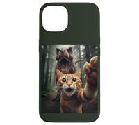 Tabby Cat Selfie Escape from Dinosaur Funny for Teens Adults Custodia per iPhone 13
