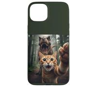 Tabby Cat Selfie Escape from Dinosaur Funny for Teens Adults Custodia per iPhone 15 Plus