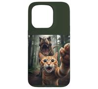 Tabby Cat Selfie Escape from Dinosaur Funny for Teens Adults Custodia per iPhone 15 Pro