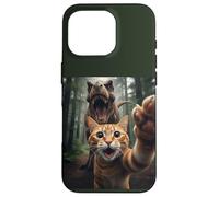 Tabby Cat Selfie Escape from Dinosaur Funny for Teens Adults Custodia per iPhone 16 Pro