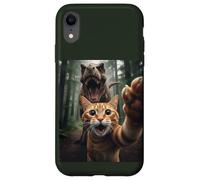 Tabby Cat Selfie Escape from Dinosaur Funny for Teens Adults Custodia per iPhone XR