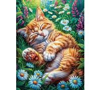 Tabby Cat Sleeping in Flower Garden Puzzle 1000 Pezzi Sfida Impossibile Difficile Accompany Fairy Tale Animal Rompicapo Per Adulti Amanti Del Puzzle Rilassamento E Stimolo Intellettuale Regalo Lui 100