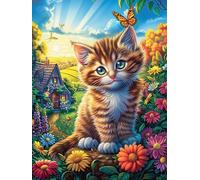 Tabby Cat with A Butterfly in A Flower Garden Puzzle 300 Pezzi Sfida Rompicapo Difficile Animal Plant Rompicapo Per Esperti Stimolo Intellettuale Esercizio Mentale Regalo Per 300 PCS
