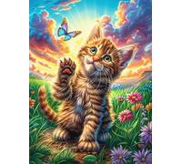 Tabby Cat with A Butterfly on Its Paw Puzzle 300 Pezzi Collezione Multicolore Premium Fairy Tale Scenery Cartoon Paesaggi Classici Per Amanti Del Puzzle Regalo Natale E Festa Aziendale Per Colleghi 3