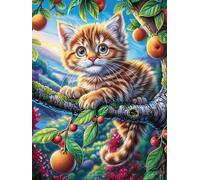 Tabby Cat with Apples on A Branch Puzzle 300 Pezzi Sfida Impossibile Difficile Animal Plant Rompicapo Per Adulti Amanti Del Puzzle Rilassamento E Stimolo Intellettuale Regalo Lui 300 PCS