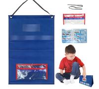 Tabelle tascabili - 15,08 x 22,83 pollici, organizer per aula con tasche trasparenti, lavagna a fogli mobili di colore blu con 36 carte di parole | espositore trasparente pieghevole