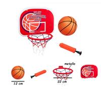Tabellone Basket da Muro con Canestro Cerchio Retina Palla Pompa Pallacanestro