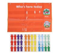 Tabellone per la presenza con grandi carte colorate, strumento di gestione della classe per il monitoraggio dell’orario quotidiano, tabellone per la presenza per scuola dell’infanz