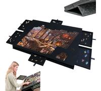 Tabellone per Puzzle Inclinabile 2-In-1 con Supporto e Copertura, Tavola per Puzzle di 1000 Pezzi con 6 Cassetti, Custodia Leggera In Feltro per Adulti Bambini Ragazzo Ragazza, Rega 1500 pieces Black
