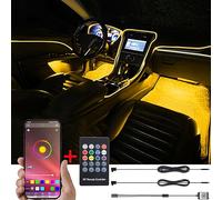 TABEN Kit di Illuminazione Ambientale per Auto, 2 in 1 con 3 m di Fibra Ottica Multicolore Musica Ritmo Suono Funzione di Memoria Attiva, Telecomando Wireless e Controllo App Bluetooth DC 12V