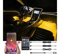 TABEN Kit di Illuminazione Ambientale per Auto, 3 in 1 con 4 m di Fibra Ottica Multicolore Musica Ritmo Suono Funzione di Memoria Attiva, Telecomando Wireless e Controllo App Bluetooth DC 12V