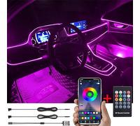 TABEN Kit di Illuminazione Ambientale per Auto 3 Metri Fibra Ottica 64 Colori Telecomando RF + Controllo App USB Luce Atmosfera per Auto, Fai da Te 16 Milioni di Musicale Illuminazione Interni Auto