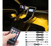 TABEN Kit di Illuminazione Ambientale per Auto, 4 in 1 con Fibra Ottica da 5 m Multicolore Illuminazione vano Piedi Musica Ritmo Suono Funzione di Memoria Attiva Telecomando
