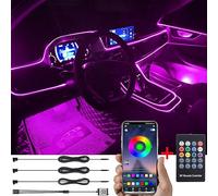 TABEN Kit di Illuminazione Ambientale per Auto 4m Fibra Ottica 64 Colori Telecomando RF + Controllo APP USB Luce Atmosfera per Auto, Fai da Te 16 Milioni di Musicale Illuminazione per Interni Auto 12V