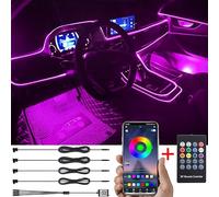 TABEN Kit di Illuminazione Ambientale per Auto 4m Fibra Ottica 64 Colori Telecomando RF + Controllo APP USB Luce Atmosfera, Fai da Te 16 Milioni di Musicale Illuminazione per Interni 12V