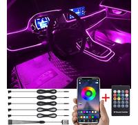 TABEN Kit di Illuminazione Ambientale per Auto 6m Fibra Ottica 64 Colori Telecomando RF + Controllo APP USB Luce Atmosfera per Auto, Fai da Te 16 Milioni di Musicale Illuminazione per Interni Auto 12V