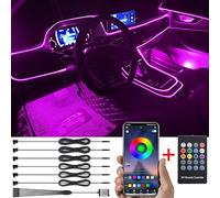 TABEN Kit di Illuminazione Ambientale per Auto 8m Fibra Ottica 64 Colori Telecomando RF + Controllo APP USB Luce Atmosfera per Auto, Fai da Te 16 Milioni di Musicale Illuminazione per Interni Auto 12V