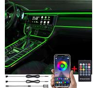 TABEN Kit Luce Ambientale per Auto 3 m Fibra Ottica 64 Colori Telecomando RF + Controllo App Fai da Te RGB Multicolore Suono Musica Attiva Sincronizzazione Interna dell'auto Illuminazione d'atmosfera