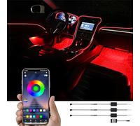 TABEN Kit Luce Ambientale per Auto, 4 Metri di Fibra Ottica Integrata Multicolore, Funzione di Memoria Attiva del Suono di sincronizzazione Musicale, Controllo Tramite App Bluetooth, DC 12V-24V
