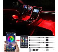 TABEN Kit Luce Ambientale per Auto, 6 Metri Fibra Ottica Integrata Multicolore Illuminazione vano Piedi Sincronizzazione Musicale Funzione di Memoria Telecomando e Controllo App Bluetooth DC 12V-24V