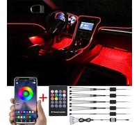 TABEN Kit Luce Ambientale per Auto, 6 Metri Fibra Ottica Integrata Multicolore Illuminazione vano Piedi Sincronizzazione Musicale Suono Telecomando Attivo e Controllo App Bluetooth DC 12V-24V