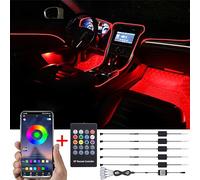 TABEN Kit Luce Ambientale per Auto, 6 Metri Fibra Ottica Integrata Multicolore Illuminazione vano Piedi Sincronizzazione Musicale Suono Telecomando Attivo e Controllo App Bluetooth 12V-24V