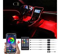 TABEN Kit Luce Ambientale per Auto, Fibra Ottica Integrata da 6 Metri, sincronizzazione Musicale Multicolore Rhythm Sound Active, Telecomando Wireless e Controllo App Bluetooth DC 12V-24V