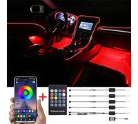 TABEN Kit Luce Ambientale per Auto, Fibra Ottica Integrata da 8 Metri, sincronizzazione Musicale Multicolore Rhythm Sound Active, Telecomando Wireless e Controllo App Bluetooth DC 12V-24V