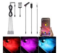 TABEN Kit Luce Ambiente RGB per Auto Interna, 4 Pezzi 48 LED Controller App, sincronizzazione con Musica Suono Funzione di Memoria Attiva Illuminazione Auto con caricabatteria per Auto DC 12V 1W