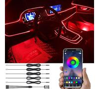 TABEN Kit Luce Atmosfera per Auto Sincronizzazione Musicale Multicolore RGB 16 Milioni di Colori 6 Metri Fibra Ottica USB Illuminazione Ambientale, Suono Attivo e Wireless Bluetooth Controllo App 12V