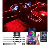 TABEN Kit Luce Atmosfera per Auto Sincronizzazione Musicale RGB Multicolore 16 Milioni di Colori 6 Metri Kit Illuminazione Ambientale USB in Fibra Ottica, Telecomando RF e Controllo App Bluetooth 12V