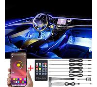 TABEN Luce ambientale Controllo APP + Telecomando RGB Lampada per atmosfera auto Lampada morbida fai-da-te Refit Fascia in fibra ottica 64 colori Illuminazione vano piedi interno Luce decorativa 1W 6m