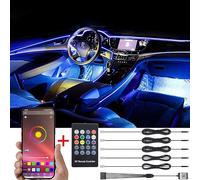 TABEN Luce Ambientale Controllo App + Telecomando RGB Lampada per Atmosfera Auto Lampada Morbida Fai-da-Te Refit Fascia in Fibra Ottica 64 Colori Illuminazione Interna Luce Decorativa 1W DC 12V 6m