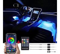 TABEN Luce Ambientale Interna per Auto 64 Colori App Control + Telecomando RGB Decorazione Auto Kit Luce Atmosfera Impermeabile Fibra Ottica Atmosfera Neon Neon Luci Fredde 1W DC 12V-24V 4m