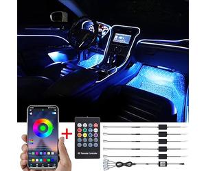 TABEN Luce ambientale interna per auto 64 colori APP Control + telecomando RGB + luce per piedi Car Decoration Atmosphere Light Kit Impermeabile fibra ottica atmosfera Neon Strip Luci fredde 12-24V 6m