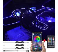TABEN Luce Ambientale per Auto Telecomando RGB + Controllo App Lampada Decorativa Lampada Fai da Te Refit Tubo in Fibra Ottica Flessibile 64 Colori Illuminazione Interna Atmosfera Luce 1W DC 12V 4m